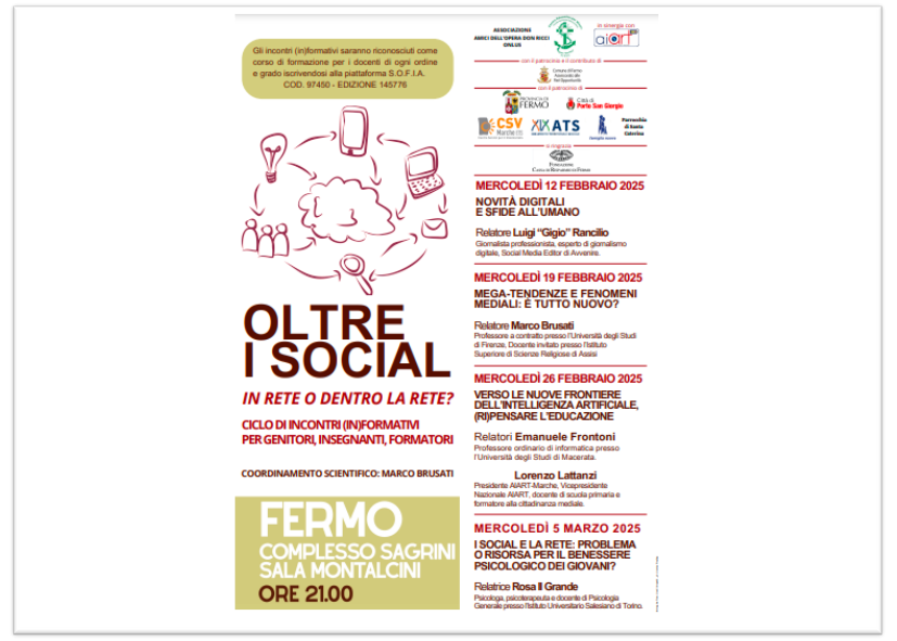 “Oltre i social”, ciclo di incontri (in)formativi a Fermo